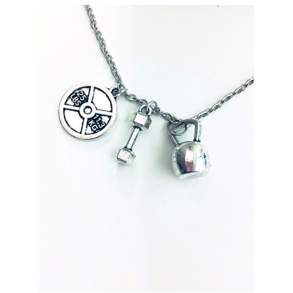 Silver Triple Charm Badass Weightlifter Necklace